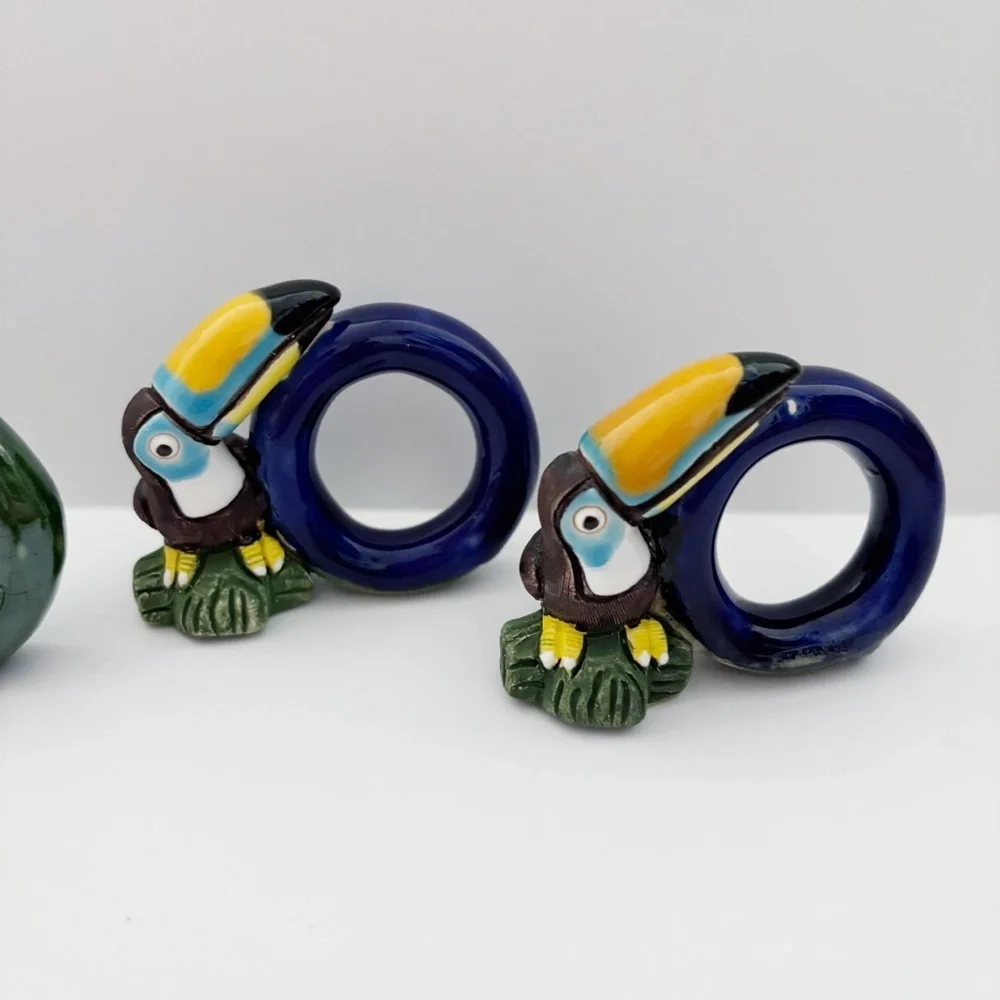 Parrot Toucan Pottery Napkin Rings Set of 4 Serviette Tableware Peru